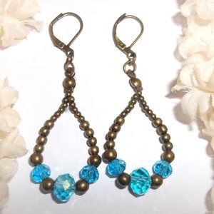 Turquoise Blue Bronze Hoop Earrings Boho Style Set Pair Jewelry Gift Dangle 7039